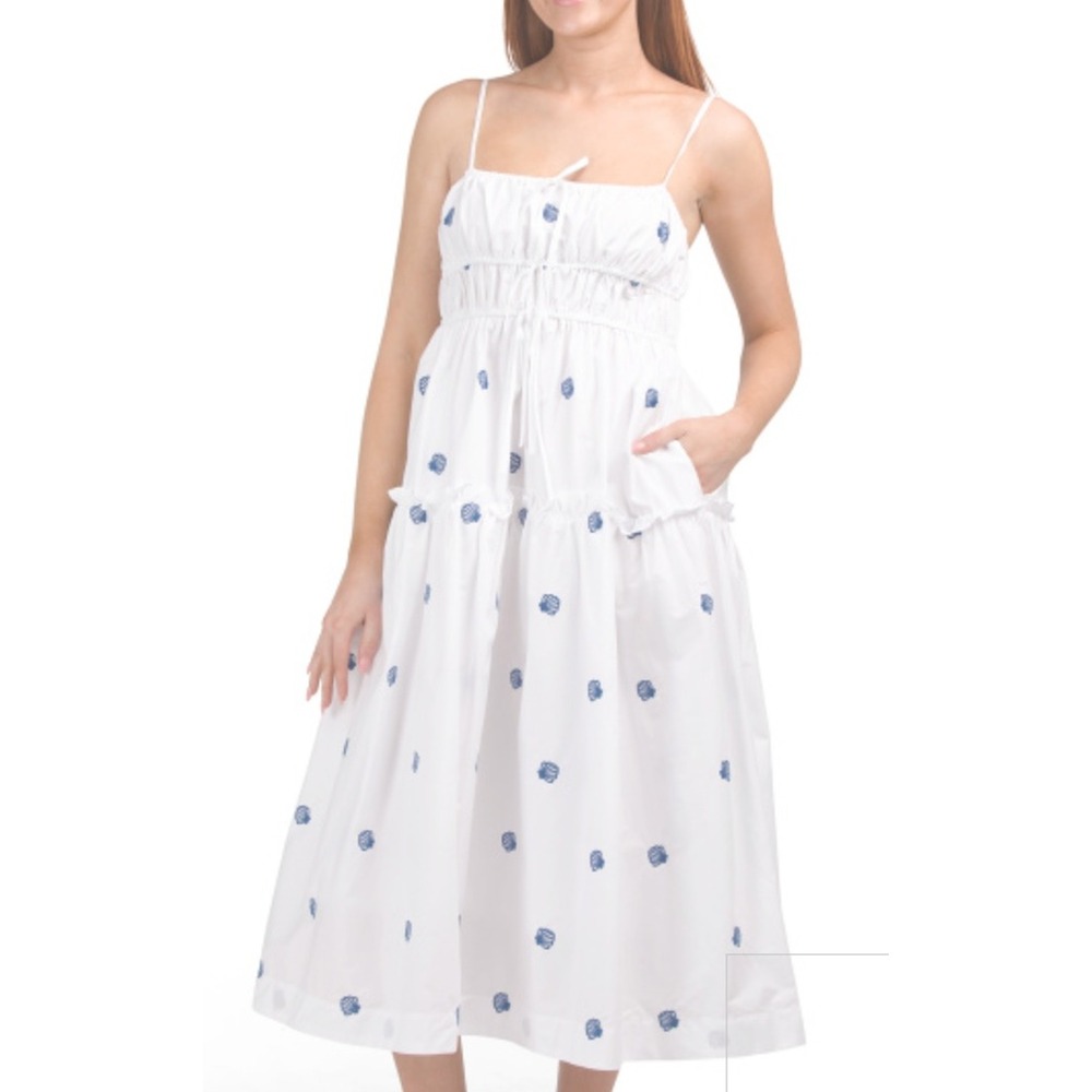 Joie White Embroidered Seashells Dress Spaghetti Strap Tiered Sundress NWT Large